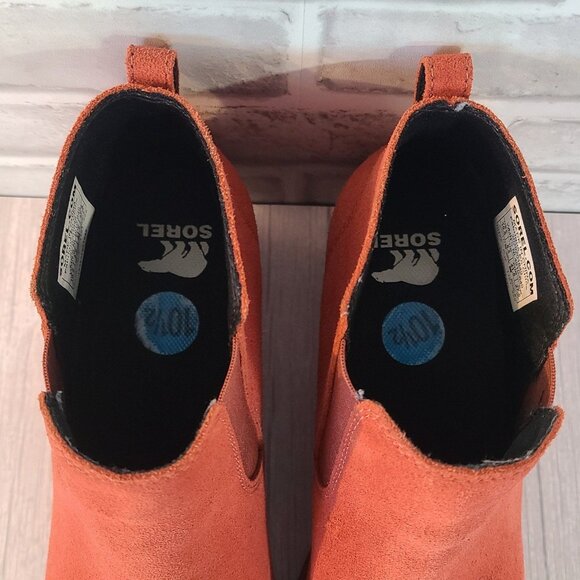 Sorel Suede Leather Evie Pull On Bootie Warp Red Wedge Boots Womens 10.5 - Picture 7 of 8